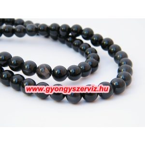 Leárazva! Achát gyöngy. 8mm. Fekete.  1 szál.
