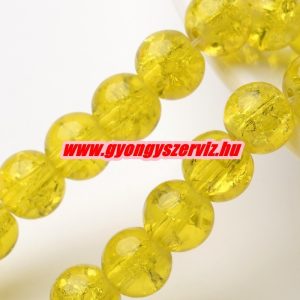 1 szál.  Roppantott üveggyöngy. 6mm, 8mm. Sárga. 