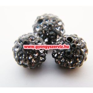 Shamballa gyöngy. 10 mm. Grafit.  10db.