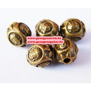 25dbFém köztes gyöngy, buddha fej gyöngy. 9.5x9mm. Antik bronz szín. 