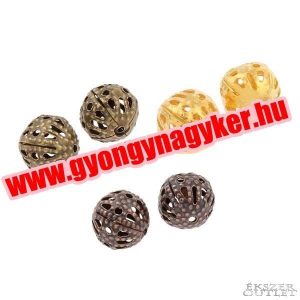 Fémgyöngy. 8mm. 3 színben! Arany, antik réz, antik bronz. 100db.