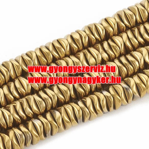 1 szál. Hematit hullámos tallér. Antik arany szín. 6x1.5mm.