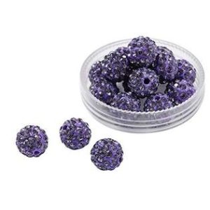Shamballa gyöngy. 10 mm. Lila.  10db.