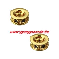   Cirkon köztes gyöngy. 7x3mm. Arany szín, fekete kristállyal.