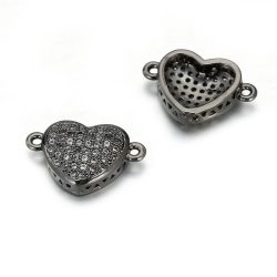   Kiárusítás! Cirkon szív összekötő elem. Fekete szín, fehér kristály.