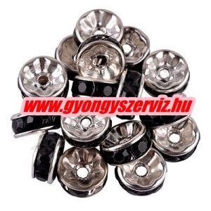 Rondell. Strasszos köztes gyöngy, rondella. 6mm. Fekete. AAA.  100db/csomag.