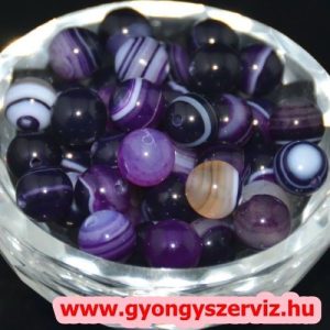 Leárazva!  Ásványgyöngy, féldrágakő gyöngy. Lila achát.  10mm. 1 szál.