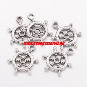 Fém medál, fityegő. Kormánykerék. 20x15mm. Antik ezüst szín. 10db.