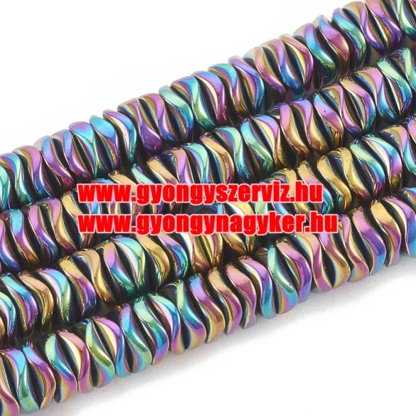 1 szál. Hematit hullámos tallér. Szívárvány. 6x1.5mm.