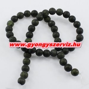 Matt szerpentin ásványgyöngy, féldrágakő gyöngy.  10mm. 1 szál, kb. 40cm.