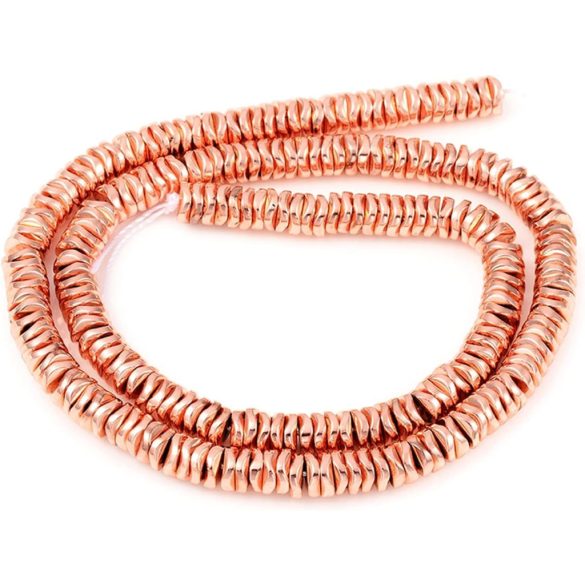 Leárazás! 1 szál. Hematit hullámos tallér.  6x1.5mm. Rózsaarany szín.