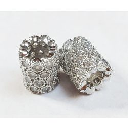   Kiárusítás! Cirkon cső, köztes gyöngy. 10x8mm. Ezüst szín.