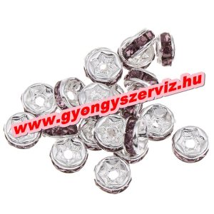 100db. Strasszos fém köztes gyöngy. Rondell. 4x2mm. Ametiszt. AAA.  