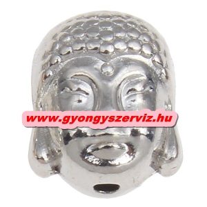 20db. Buddha gyöngy, fém köztes gyöngy. Ezüst szín. 9x10x7.5mm. 