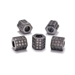   Kiárusítás! CIRKON KRISTÁLYOS, HEXAGON KÖZTES GYÖNGY. 7.3X7.8MM. Fekete szín, fehér kristály.