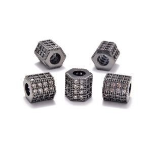 Kiárusítás! CIRKON KRISTÁLYOS, HEXAGON KÖZTES GYÖNGY. 7.3X7.8MM. Fekete szín, fehér kristály.