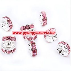   Strasszos kösztes gyöngy, rondell. AAA. 6x2.5mm. Rózsaszín.  100db/csomag.
