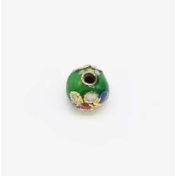   10db. Cloisonne gyöngy. Rekeszzománc gyöngy. 8mm. Sötét zöld.