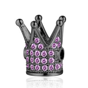 Cirkon korona. Fekete, pink kristályokkal.