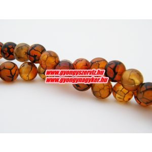 Achát ásványgyöngy. 10mm. " Borostyán sárkány " 1 szál.