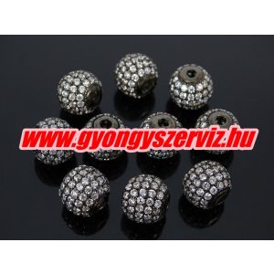 Kiárusítás!  kristályos köztes gyöngy. 10mm. Fekete szín, fehér kristállyal.