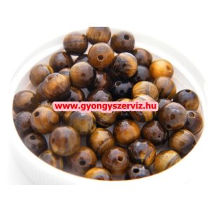 Ásványgyöngy, féldrágakő gyöngy. Tigrisszem.  6mm. 1 szál, kb. 40cm.