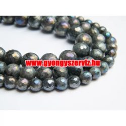 1 szál. Csiszolt larvikit aura ásványgyöngy. 8mm.