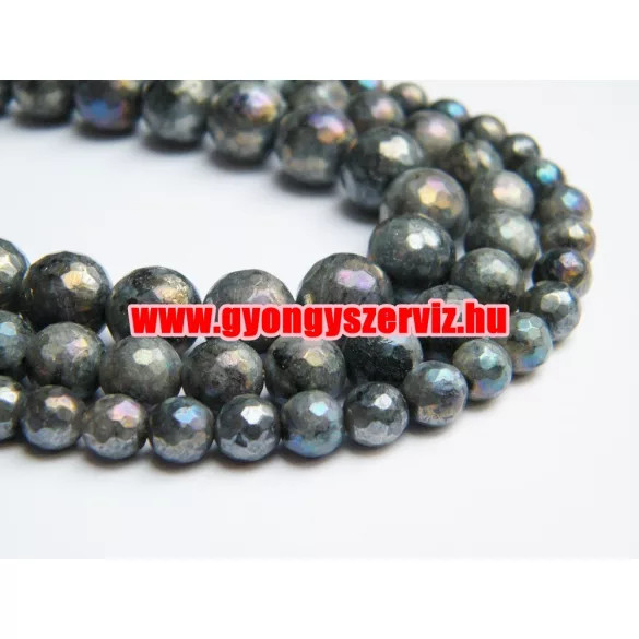 1 szál. Csiszolt larvikit aura ásványgyöngy. 8mm.