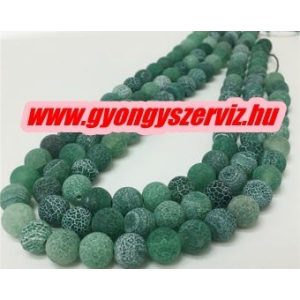 Matt, repesztett achát ásványgyöngy. 6mm. Zöld. 1 szál (40cm).
