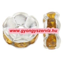  100db. Strasszos kösztes gyöngy, rondell. 7x4mm. Borostyán. 