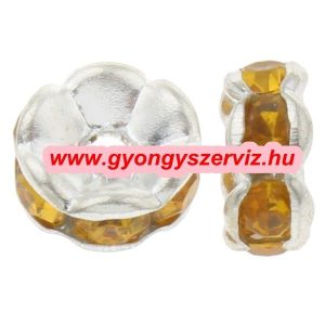 100db. Strasszos kösztes gyöngy, rondell. 7x4mm. Borostyán. 