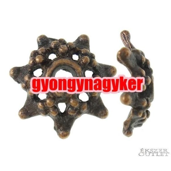 Gyöngykupak. Fém gyöngy. 9x9x2.5mm. Antik réz szín.    100db.