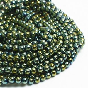 1 szál hematit ásványgyöngy. 6mm. Zöldes.