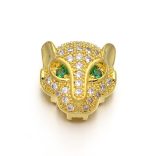 Kiárusítás! Cirkon leopárd fej gyöngy. Arany szín, zöld szem.