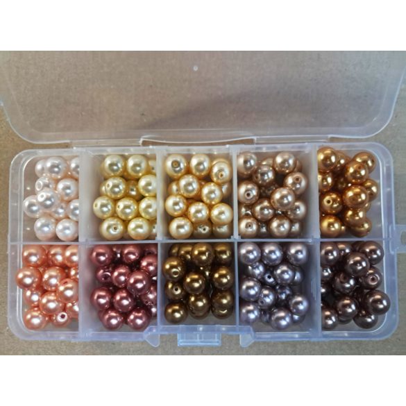 200db. Üveg tekla gyöngy. 8mm. 10 szín, mix.AA . + Ajándék doboz!