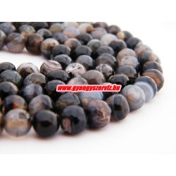   Csiszolt achát ásványgyöngy. 8mm. Fekete. 1 szál (40cm).