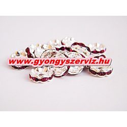   100db. Strasszos fém köztes gyöngy. Rondell. 10x3mm. Pink. AAA. 