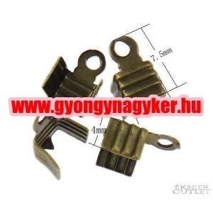  100db. Zsinór vég. Szalag vég. Antik bronz színű. 7.5x4mm.