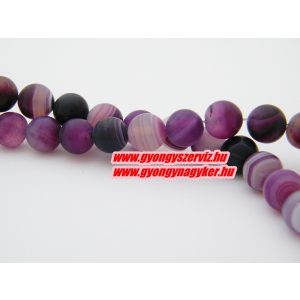 Matt lila sávos achát ásványgyöngy. 10mm.  1 szál.