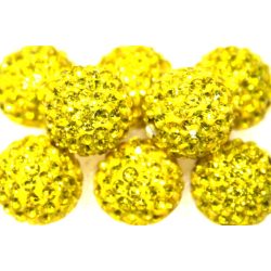 Shamballa gyöngy. 10 mm. Sárga.  10db.
