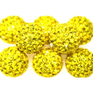 Shamballa gyöngy. 10 mm. Sárga.  10db.