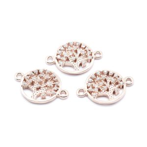 Kiárusítás! Cirkon életfa, összekötő elem. Rózsaarany szín, fehér kristály.