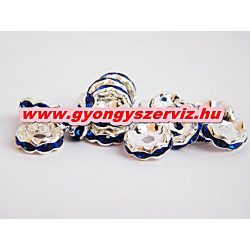   100db. Strasszos fém köztes gyöngy. Rondell. 10x3mm. Sötétkék. AAA.