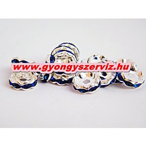 100db. Strasszos fém köztes gyöngy. Rondell. 10x3mm. Sötétkék. AAA.