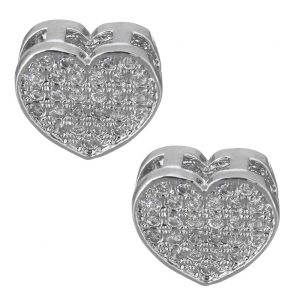 Cirkon kristályos szív köztes gyöngy. 8x7.5mm. Platina szín.