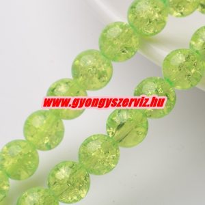 1 szál.  Roppantott üveggyöngy. 6mm, 8mm. Világos zöld. 