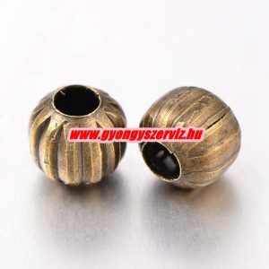 Fémgyöngy, filigrán gyöngy. 6mm. Antik bronz szín. 100db.