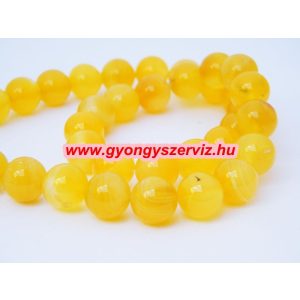 Achát ásványgyöngy. 10mm.  1 szál. Sárga.