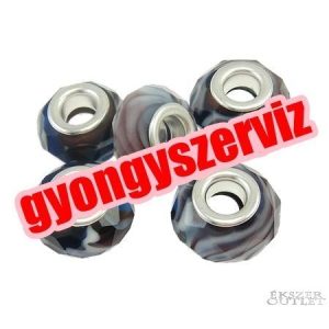 Pandora stílusú üveggyöngy. Csiszolt kristály. Csíkos.  10 db/csomag.