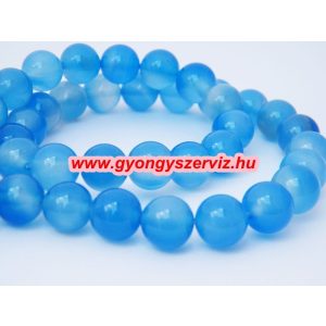 Világoskék achát ásványgyöngy. 10mm.  1 szál (40cm).